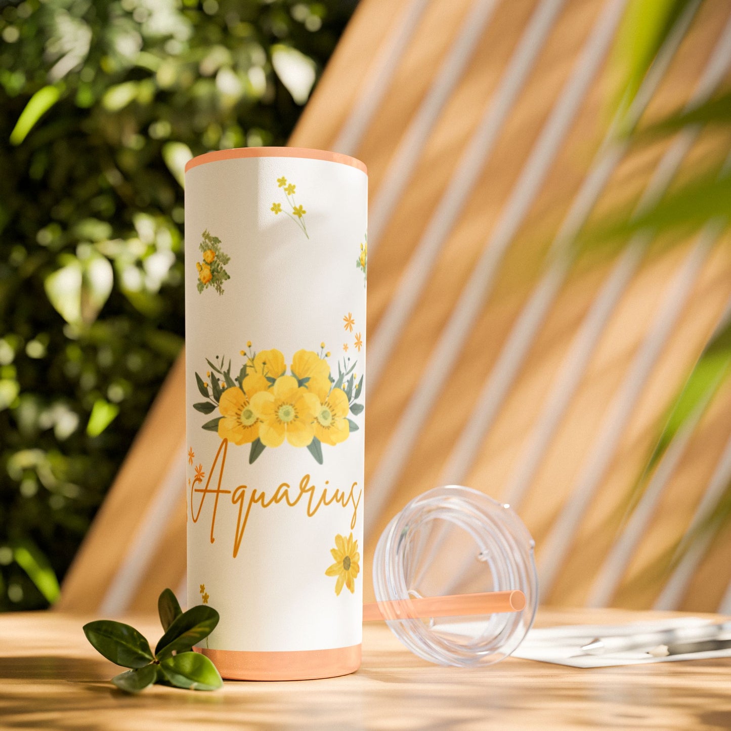 Yellow Flower Tumbler with Straw