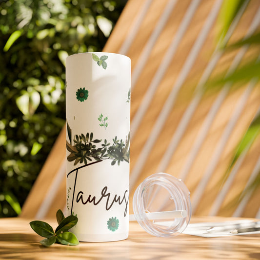 Taurus Skinny Tumbler with Straw, 20oz