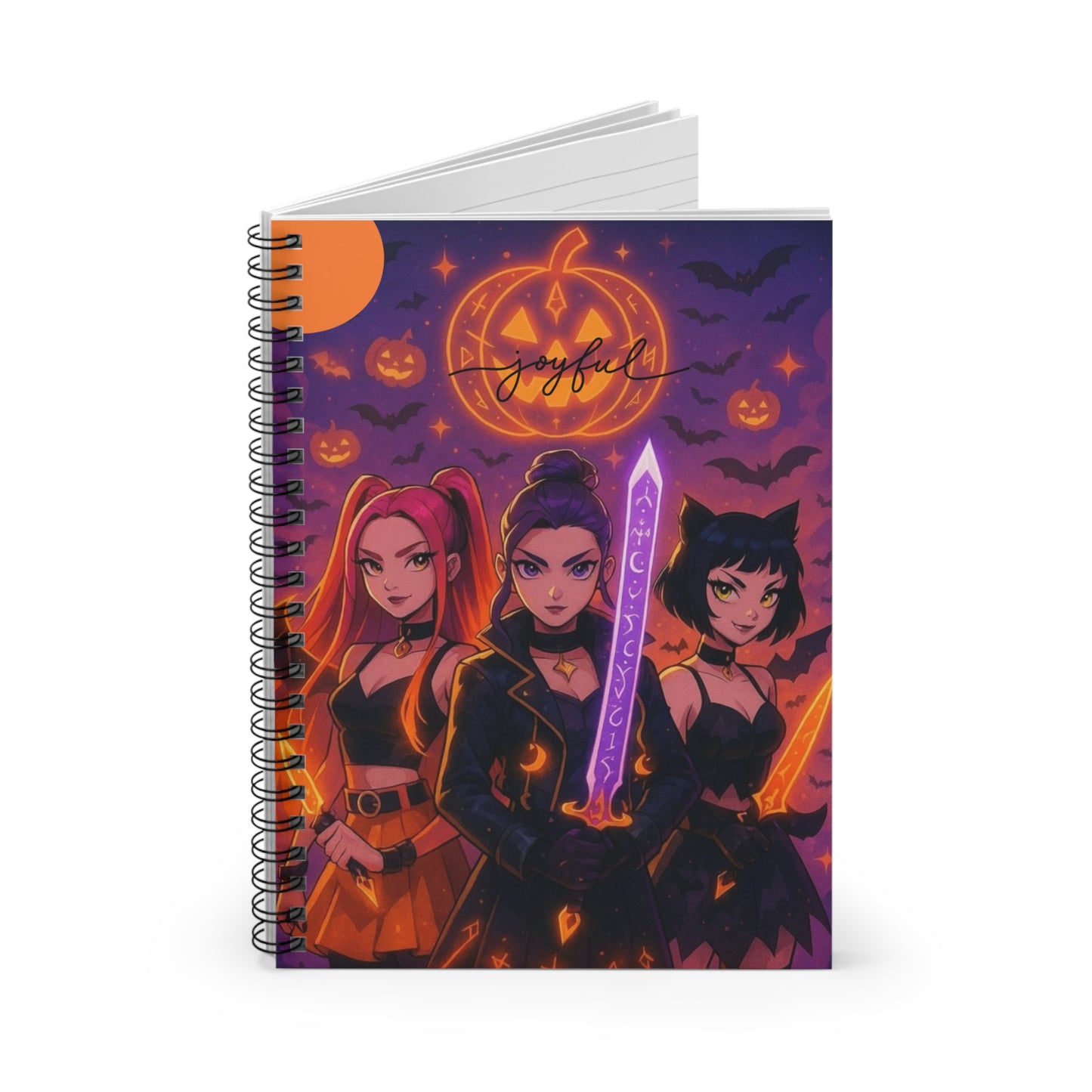 Halloween Witch Squad Spiral Notebook — 'Joyful' Anime-Style Ruled Journal