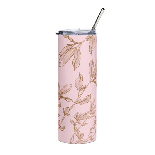 Rose Gold Floral Pink Stainless Steel Tumbler  Insulated Cup