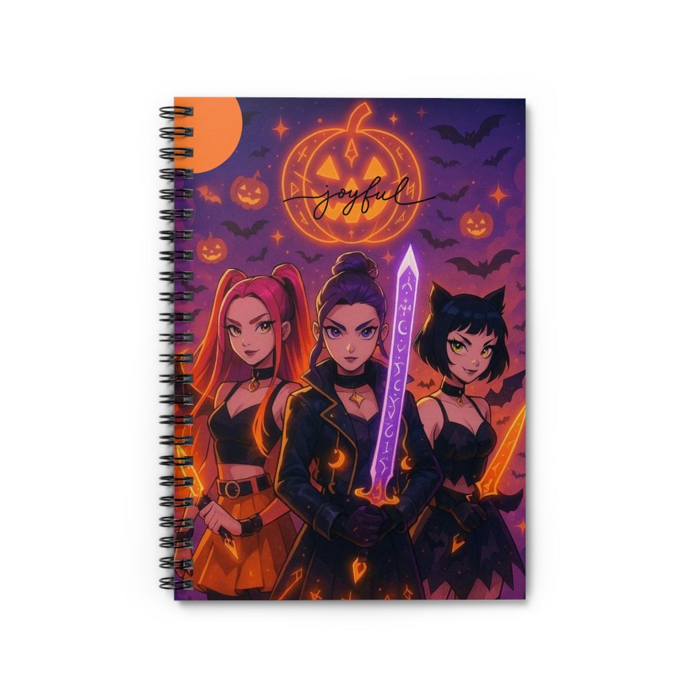Halloween Witch Squad Spiral Notebook — 'Joyful' Anime-Style Ruled Journal