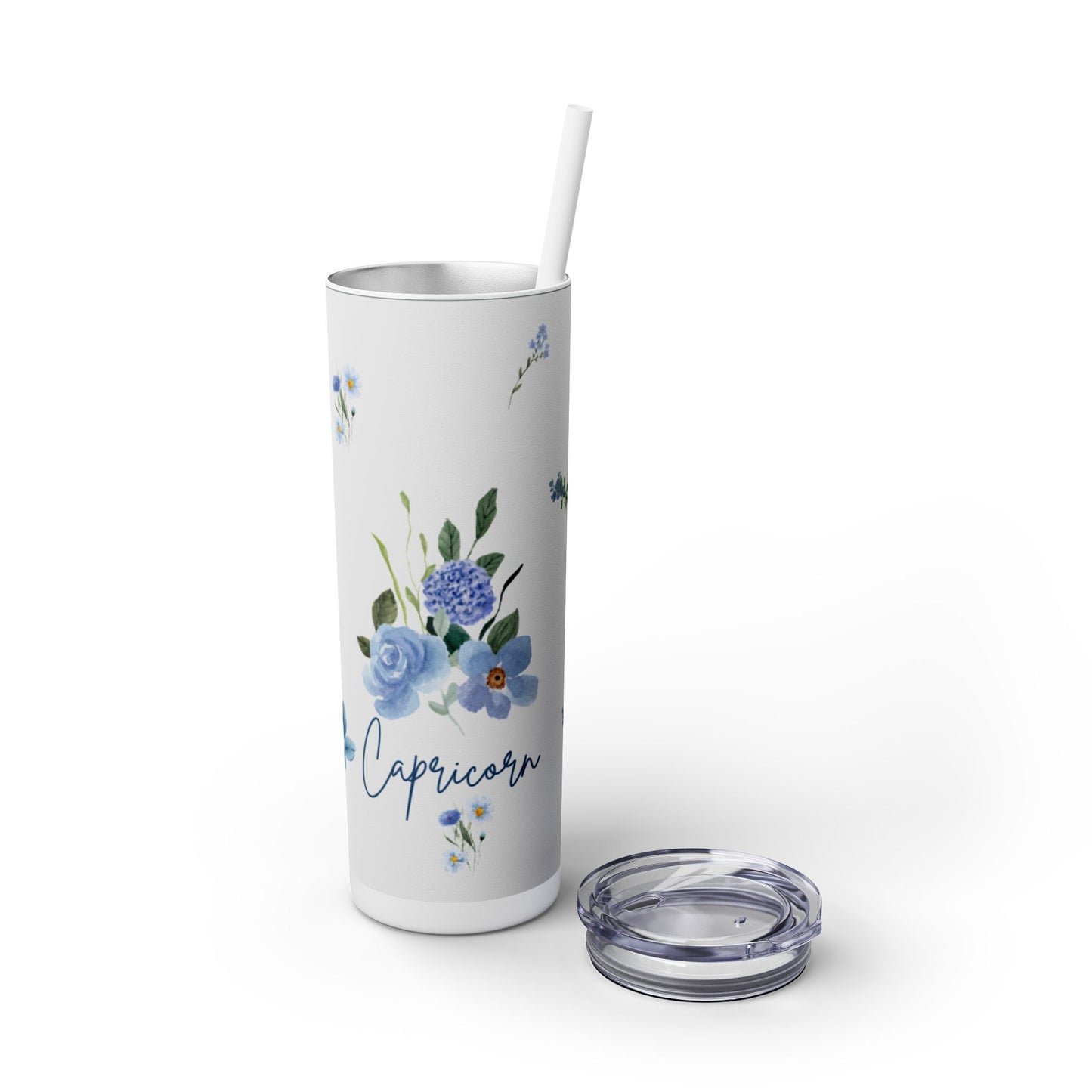 Blue Flower Capricorn Maars personalized skinny tumblers