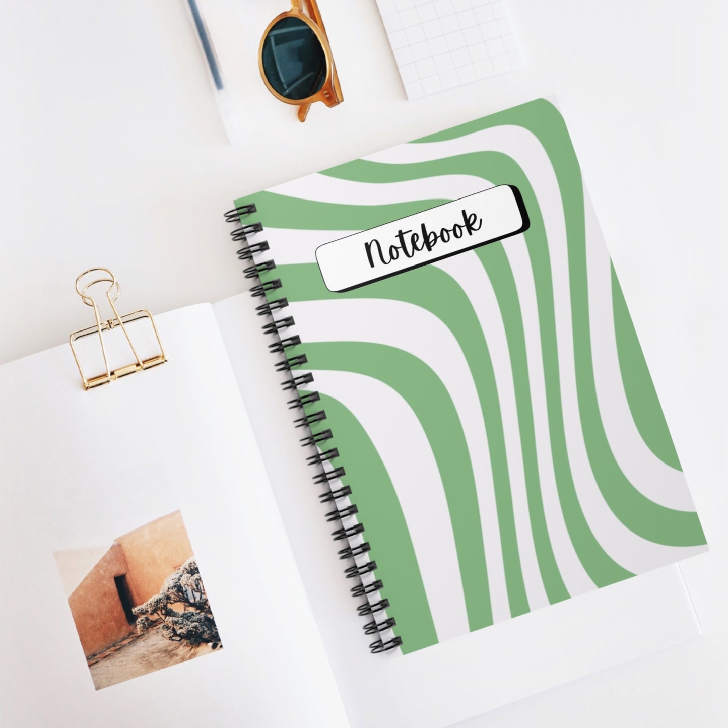 Green Abstract Swirl Spiral Notebook — 'Notebook' Ruled Journal for School & Notes