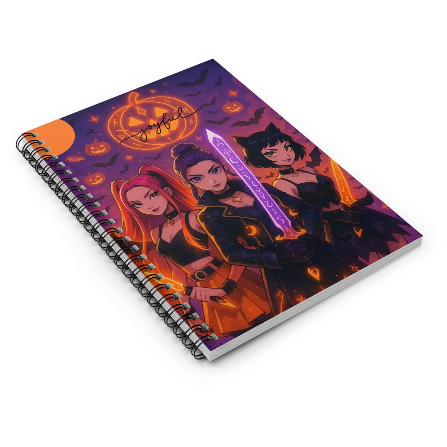 Halloween Witch Squad Spiral Notebook — 'Joyful' Anime-Style Ruled Journal