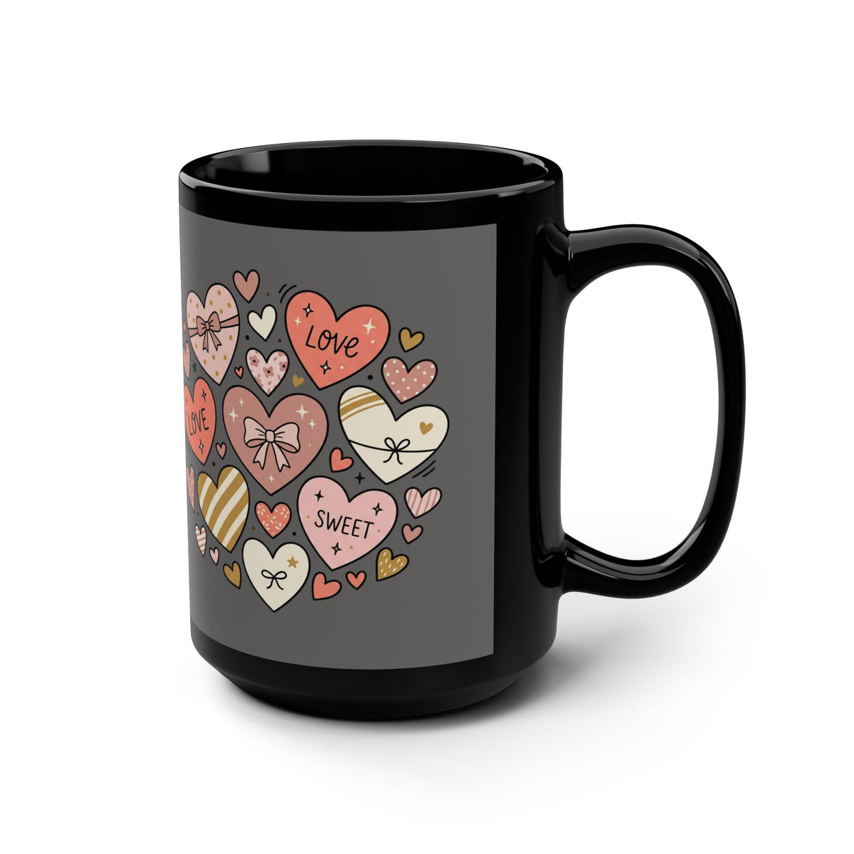 15oz Black Mug — Heart Doodle Love Design (Positive Quotes)