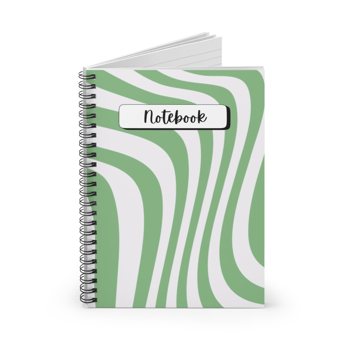 Green Abstract Swirl Spiral Notebook — 'Notebook' Ruled Journal for School & Notes