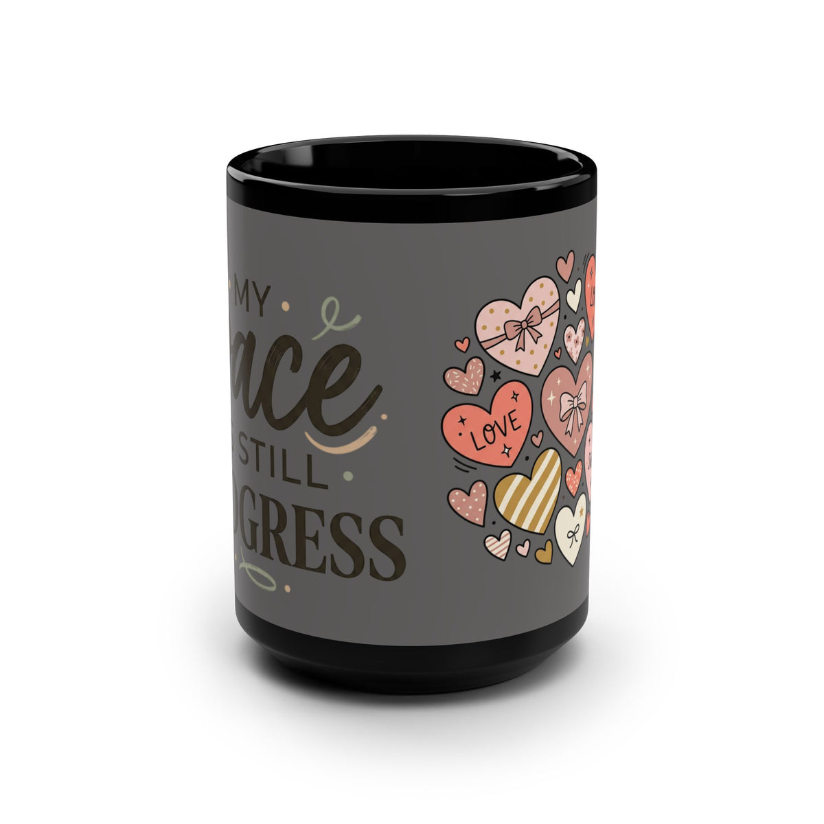 15oz Black Mug — Heart Doodle Love Design (Positive Quotes)