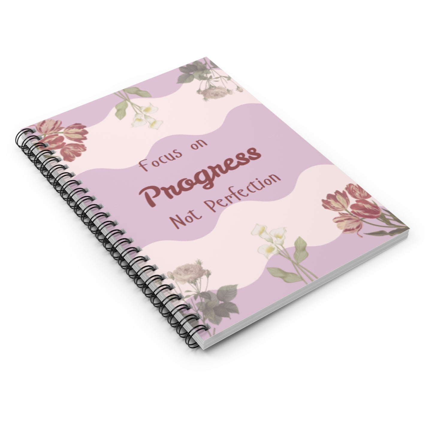Progress Spiral Notebook — "Focus on Progress Not Perfection" Floral Journal